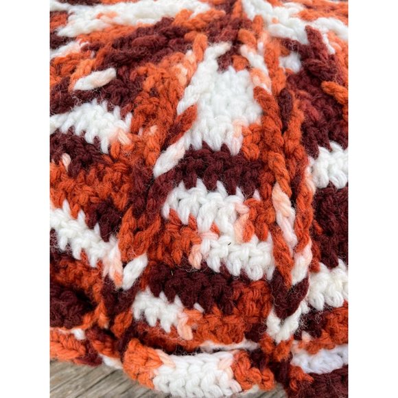 Vintage Brown and White Variegated Crochet Round Accent Pillow Hippy Boho - Picture 6 of 11